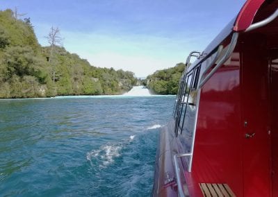 Huka Falls River Cruise approaching Huka Falls on the Waikato River.